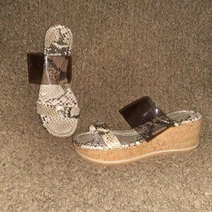 DONALD J PLINER-Sabrina-Slip On Cork Wedge-Snake Print-Sz 8-NWOB